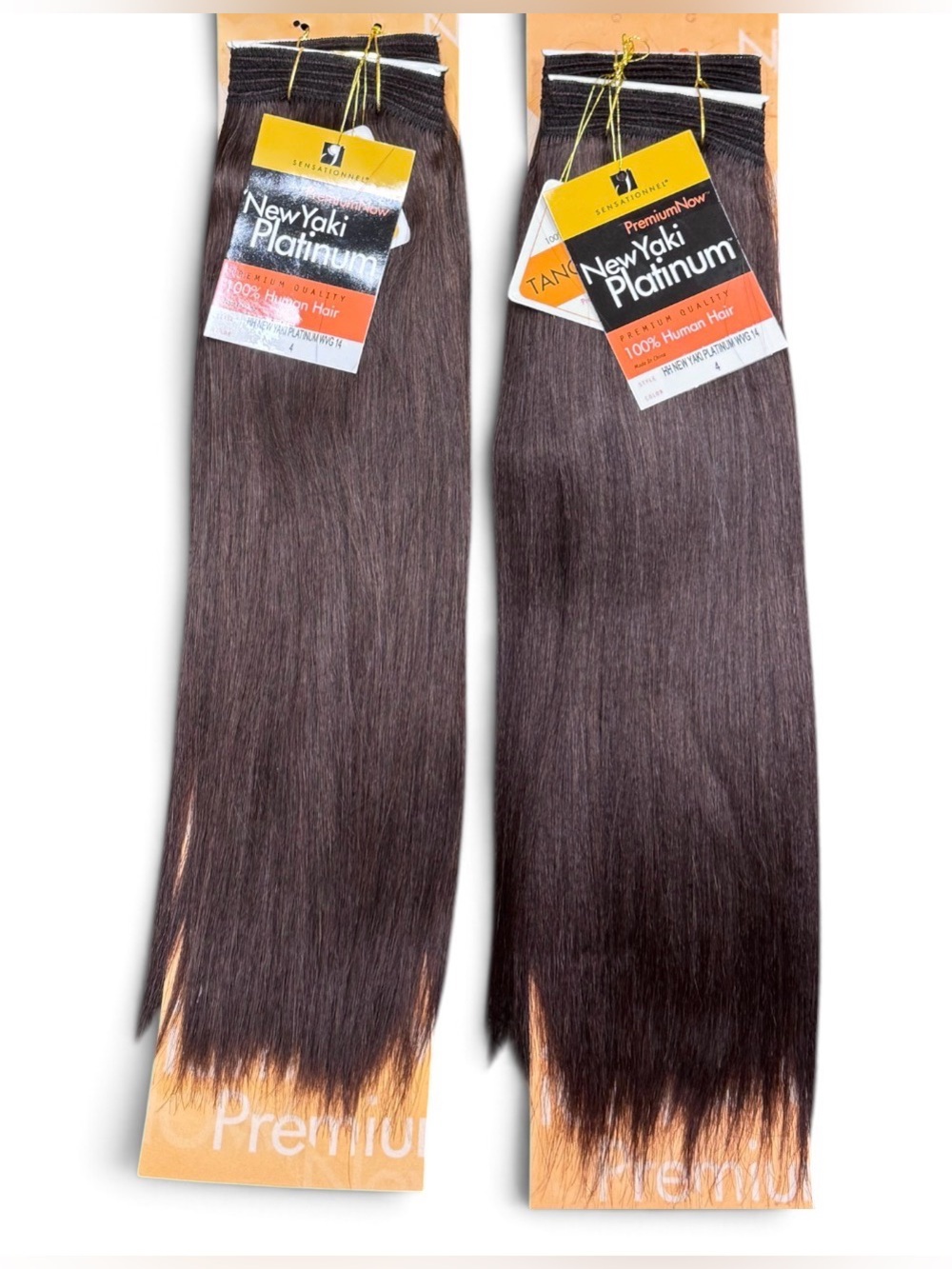 2 packs New Yaki Platinum 100% Human Hair Weft Ext Straight 14in Dark Brown